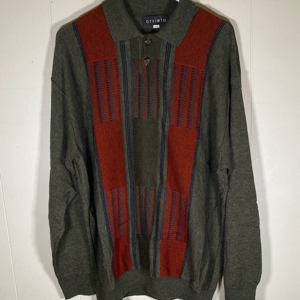 Vintage Orvieto Wool Blend quarter button Sweater XL made in Canada
